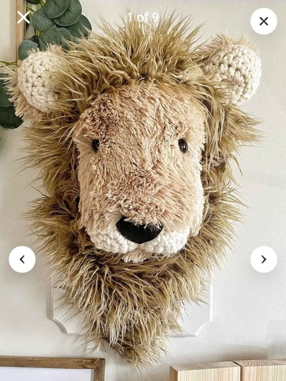Plush Faux Fur Lion Wall Mount - Beige and Light Brown